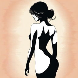 A digital art piece featuring a sultry woman standing with her back to the viewer