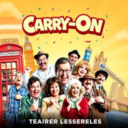 A playful and vibrant teaser poster for the 'Carry-On' film series, encapsulating the light-hearted comedy and British humor characteristic of the franchise