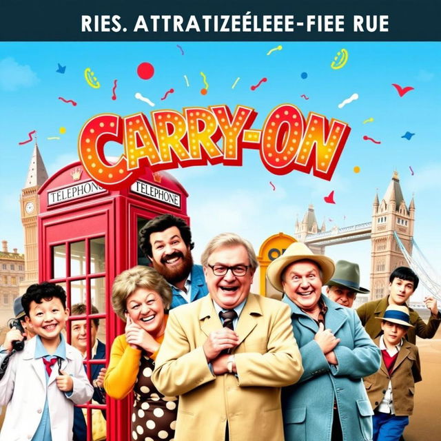 A playful and vibrant teaser poster for the 'Carry-On' film series, encapsulating the light-hearted comedy and British humor characteristic of the franchise