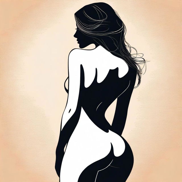 A digital art piece featuring a sultry woman standing with her back to the viewer