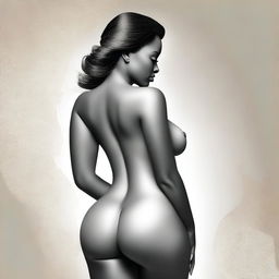 A digital art piece showcasing a confident woman with a captivating figure