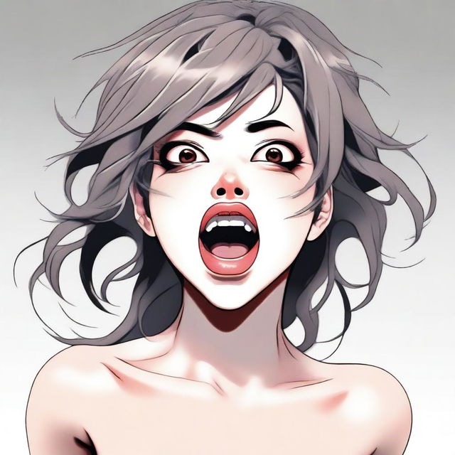 A digital art representation of a provocative woman displaying an exaggerated expression of pleasure, commonly known as 'ahegao'