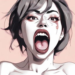 A digital art representation of a provocative woman displaying an exaggerated expression of pleasure, commonly known as 'ahegao'