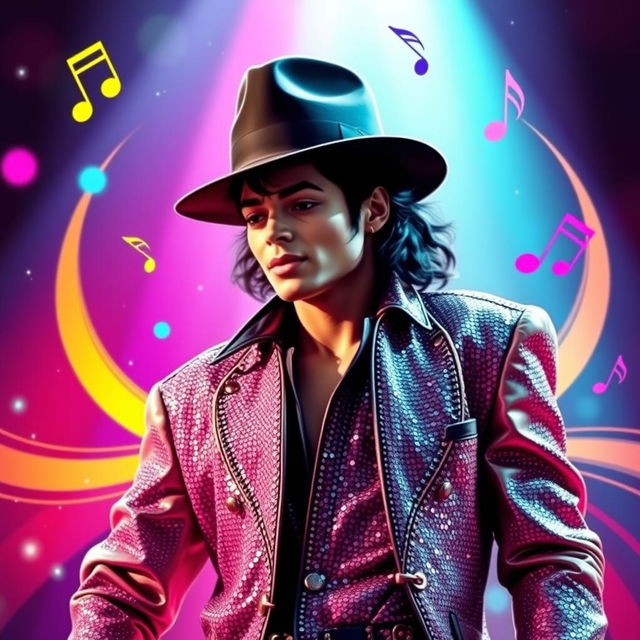 A visually striking thumbnail featuring a stylized portrait of Michael Jackson in his iconic 1980s performance outfit, complete with a sequined jacket and fedora