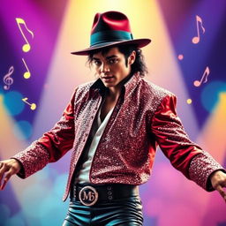 A visually striking thumbnail featuring a stylized portrait of Michael Jackson in his iconic 1980s performance outfit, complete with a sequined jacket and fedora
