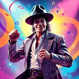 A visually striking thumbnail featuring a stylized portrait of Michael Jackson in his iconic 1980s performance outfit, complete with a sequined jacket and fedora