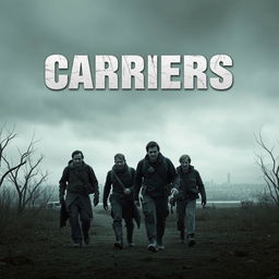 A striking teaser poster for the film 'Carriers (2009)', encapsulating the themes of survival and tension amidst a post-apocalyptic setting