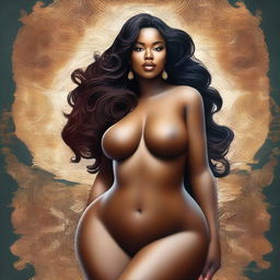 A digital art piece featuring a voluptuous woman