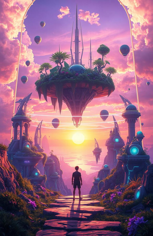 A visually captivating scene depicting a surreal blend of dreams and reality, capturing the essence of a futuristic landscape