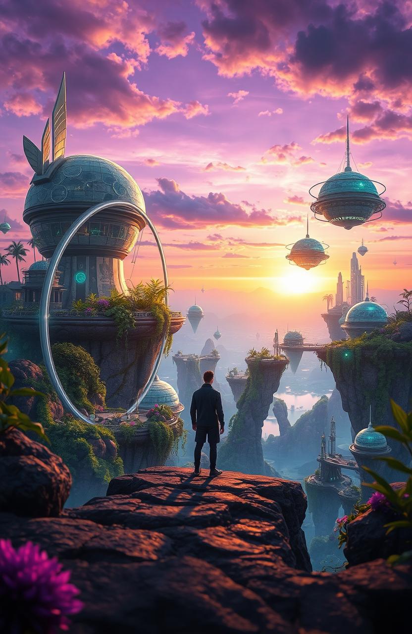 A visually captivating scene depicting a surreal blend of dreams and reality, capturing the essence of a futuristic landscape