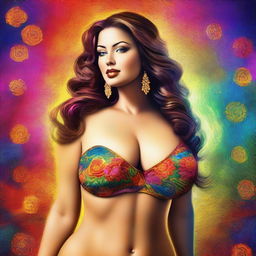 A high-quality digital art piece showcasing a voluptuous Caucasian woman