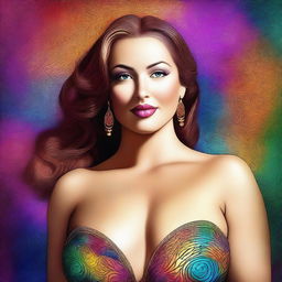 A high-quality digital art piece showcasing a voluptuous Caucasian woman