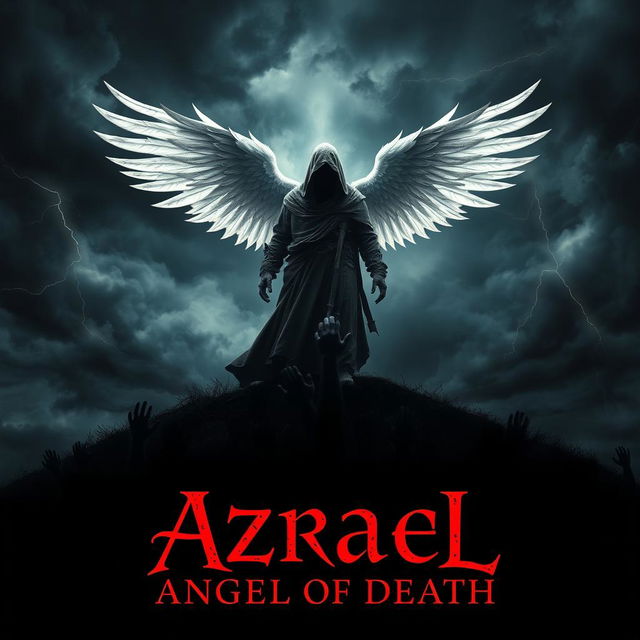 A dark and haunting teaser poster for the film 'Azrael: Angel of Death (2024)', encapsulating themes of the supernatural and the afterlife