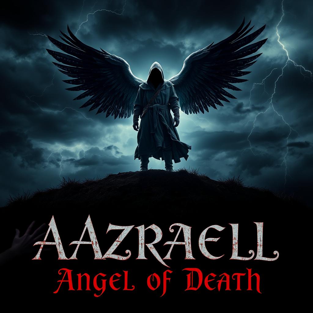 A dark and haunting teaser poster for the film 'Azrael: Angel of Death (2024)', encapsulating themes of the supernatural and the afterlife