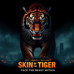 A dramatic and captivating movie poster for a film titled "پوست شیر" (Skin of the Tiger)