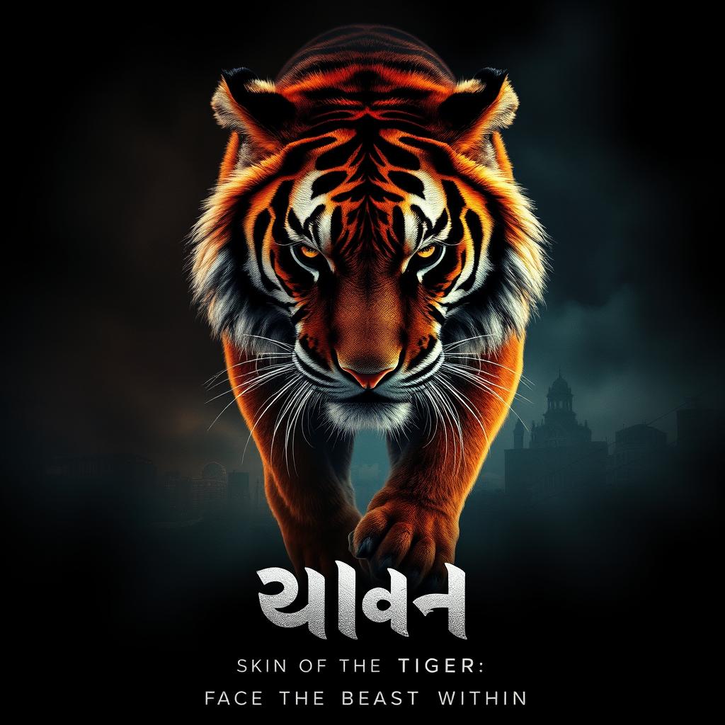 A dramatic and captivating movie poster for a film titled "پوست شیر" (Skin of the Tiger)