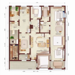 A 30x50 house layout with 4 bedrooms, 2 kitchens, a store, and a dining room