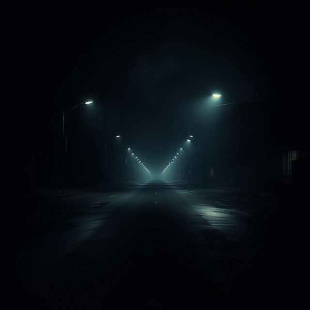 A dark night scene wallpaper capturing a mafia vibe, featuring an empty road that recedes into the distance