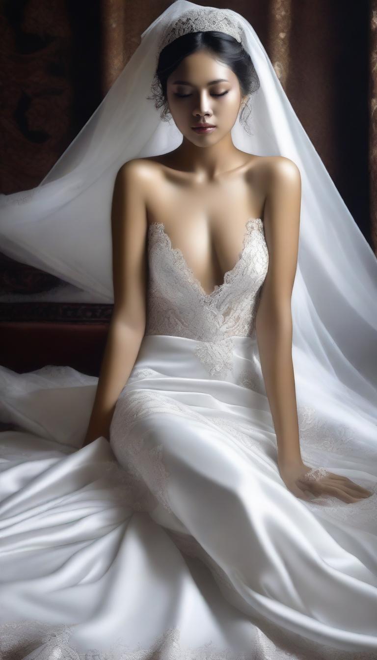 This digital art piece showcases a gorgeous Indonesian model on her wedding day