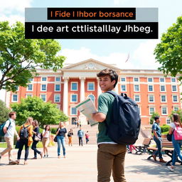 A vibrant scene depicting a college freshman on their first day at university