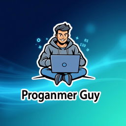 A modern and minimalist logo design featuring a programmer guy, showcasing a masculine figure working on a laptop