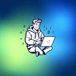 A modern and minimalist logo design featuring a programmer guy, showcasing a masculine figure working on a laptop