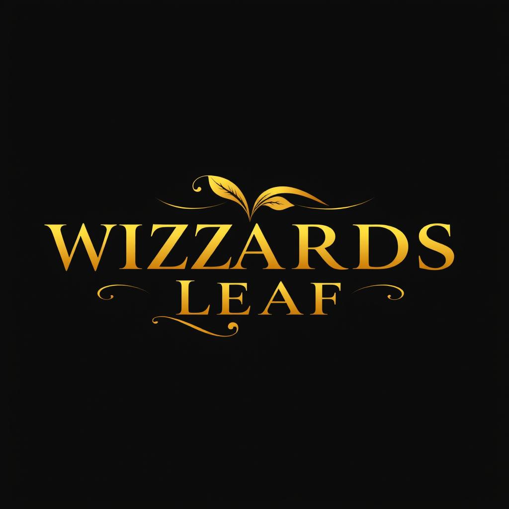 A luxurious logo design featuring the text "WIZARDS LEAF" in elegant, bold gold typography