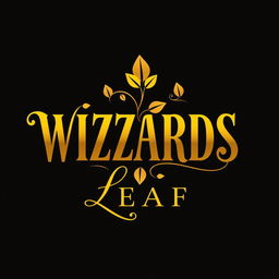 A luxurious logo design featuring the text "WIZARDS LEAF" in elegant, bold gold typography