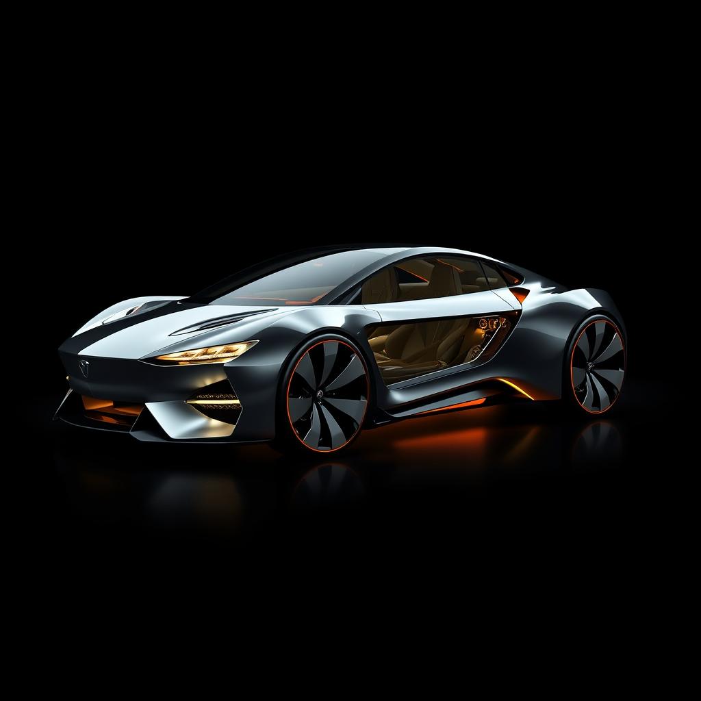 A luxurious futuristic car design featured prominently in the center, showcasing sleek lines and advanced technology