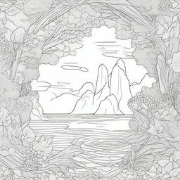 A high-quality coloring page featuring an aesthetic scene