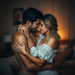 An intimate and romantic scene capturing the essence of love and connection between two adults