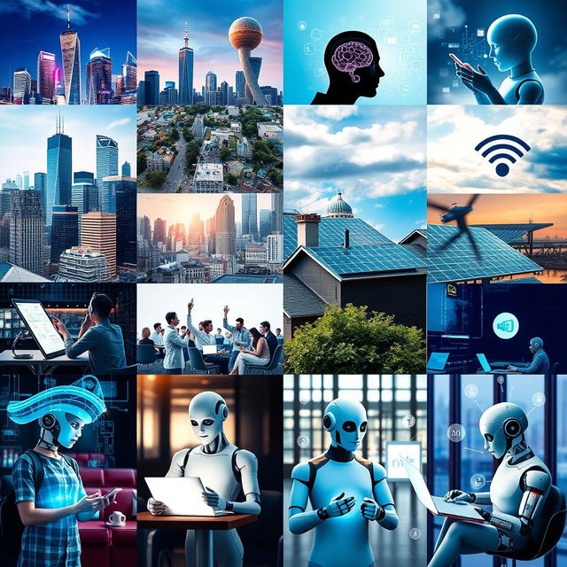 A vibrant collage showcasing the various ways technology impacts society