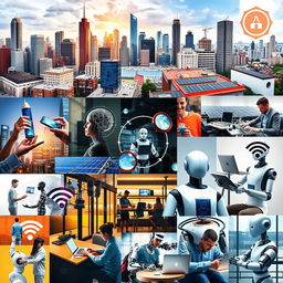 A vibrant collage showcasing the various ways technology impacts society