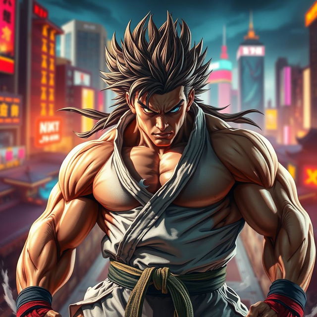 A powerful and muscular fighter inspired by martial arts, embodying the essence of strength and resilience