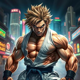 A powerful and muscular fighter inspired by martial arts, embodying the essence of strength and resilience
