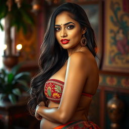 A sensual portrait of a confident Indian woman showcasing her alluring curves and captivating presence