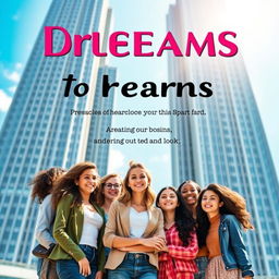 A vibrant book cover featuring a group of diverse teenage girls in the foreground, standing together in a striking pose
