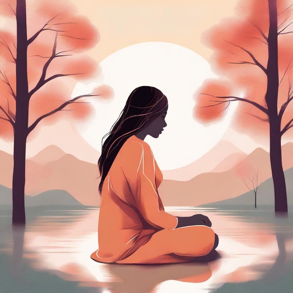 A high-quality digital art piece featuring a serene individual in a peaceful environment