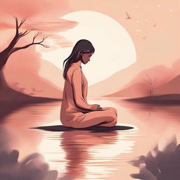 A high-quality digital art piece featuring a serene individual in a peaceful environment