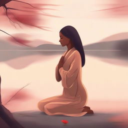 A high-quality digital art piece featuring a serene individual in a peaceful environment