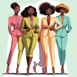 A high-quality, digital art image showcasing a group of women exuding confidence and elegance