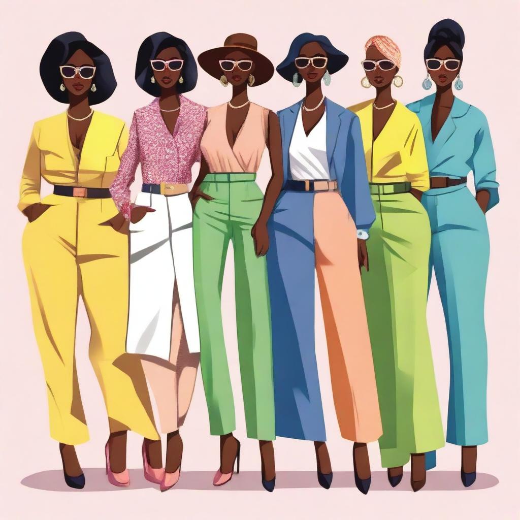 A high-quality, digital art image showcasing a group of women exuding confidence and elegance