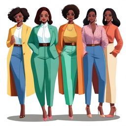 A high-quality, digital art image showcasing a group of women exuding confidence and elegance