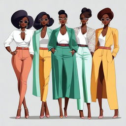 A high-quality, digital art image showcasing a group of women exuding confidence and elegance