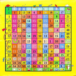 A colorful and engaging Snakes and Ladders game board designed on a large A4 sheet