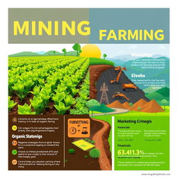 A captivating poster showcasing the synergy between mining and organic farming