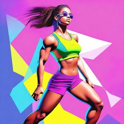 A tasteful digital art image of an 18-year-old girl in a fashionable outfit, highlighting her fitness and athleticism