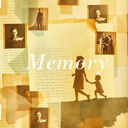 A visually striking book cover background for an autobiography titled 'Memory', featuring a collage of abstract memories such as faded photographs, handwritten letters, and soft watercolor strokes blending together
