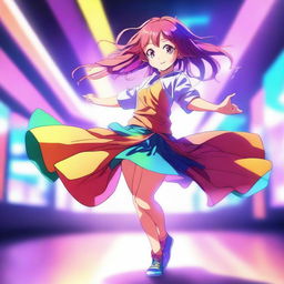 A digital art image of a playful anime girl in the midst of a dance move