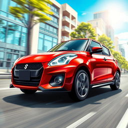 A detailed and dynamic illustration of a Swift Generation 2 car in motion, showcasing its sleek design and sporty features